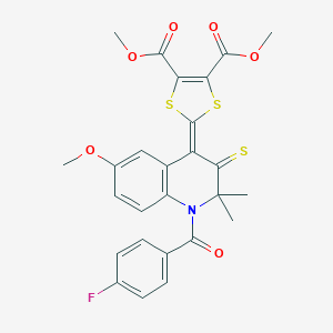 molecular formula C26H22FNO6S3 B405992 dimethyl 2-(1-(4-fluorobenzoyl)-6-methoxy-2,2-dimethyl-3-thioxo-2,3-dihydro-4(1H)-quinolinylidene)-1,3-dithiole-4,5-dicarboxylate 