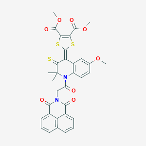 molecular formula C33H26N2O8S3 B405999 dimethyl 2-(1-[(1,3-dioxo-1H-benzo[de]isoquinolin-2(3H)-yl)acetyl]-6-methoxy-2,2-dimethyl-3-thioxo-2,3-dihydro-4(1H)-quinolinylidene)-1,3-dithiole-4,5-dicarboxylate 