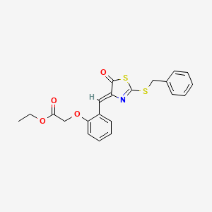 molecular formula C21H19NO4S2 B4060002 乙酸乙酯 (2-{[2-(苄基硫)-5-氧代-1,3-噻唑-4(5H)-亚甲基]甲基}苯氧基) 