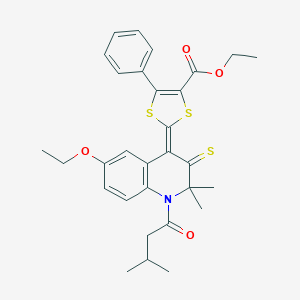 ethyl 2-(6-ethoxy-2,2-dimethyl-1-(3-methylbutanoyl)-3-thioxo-2,3-dihydro-4(1H)-quinolinylidene)-5-phenyl-1,3-dithiole-4-carboxylate