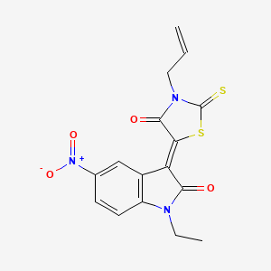 molecular formula C16H13N3O4S2 B4060041 3-(3-烯丙基-4-氧代-2-硫代-1,3-噻唑烷-5-亚甲基)-1-乙基-5-硝基-1,3-二氢-2H-吲哚-2-酮 