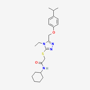 molecular formula C22H32N4O2S B4060253 N-cyclohexyl-2-({4-ethyl-5-[(4-isopropylphenoxy)methyl]-4H-1,2,4-triazol-3-yl}thio)acetamide 