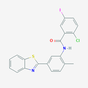 molecular formula C21H14ClIN2OS B406034 N-[5-(1,3-benzothiazol-2-yl)-2-methylphenyl]-2-chloro-5-iodobenzamide 