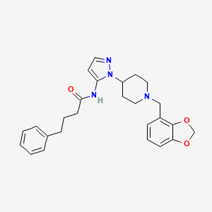 molecular formula C26H30N4O3 B4060388 N-{1-[1-(1,3-benzodioxol-4-ylmethyl)-4-piperidinyl]-1H-pyrazol-5-yl}-4-phenylbutanamide 