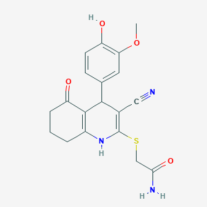molecular formula C19H19N3O4S B4060399 2-{[3-cyano-4-(4-hydroxy-3-methoxyphenyl)-5-oxo-1,4,5,6,7,8-hexahydro-2-quinolinyl]thio}acetamide 