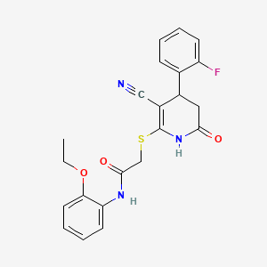molecular formula C22H20FN3O3S B4060420 2-{[3-cyano-4-(2-fluorophenyl)-6-oxo-1,4,5,6-tetrahydro-2-pyridinyl]thio}-N-(2-ethoxyphenyl)acetamide 