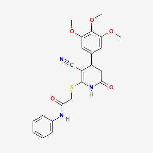 2-{[3-cyano-6-oxo-4-(3,4,5-trimethoxyphenyl)-1,4,5,6-tetrahydro-2-pyridinyl]thio}-N-phenylacetamide