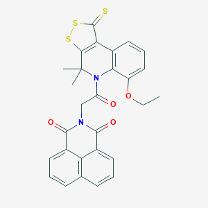 molecular formula C28H22N2O4S3 B406045 2-[2-(6-ethoxy-4,4-dimethyl-1-thioxo-1,4-dihydro-5H-[1,2]dithiolo[3,4-c]quinolin-5-yl)-2-oxoethyl]-1H-benzo[de]isoquinoline-1,3(2H)-dione CAS No. 331973-53-6