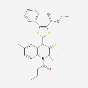 molecular formula C28H29NO3S3 B406046 ethyl (2Z)-2-(1-butanoyl-2,2,6-trimethyl-3-sulfanylidenequinolin-4-ylidene)-5-phenyl-1,3-dithiole-4-carboxylate CAS No. 331973-73-0