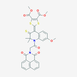 molecular formula C33H26N2O8S3 B406049 dimethyl 2-(1-[(1,3-dioxo-1H-benzo[de]isoquinolin-2(3H)-yl)acetyl]-7-methoxy-2,2-dimethyl-3-thioxo-2,3-dihydro-4(1H)-quinolinylidene)-1,3-dithiole-4,5-dicarboxylate 