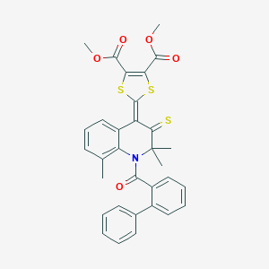 molecular formula C32H27NO5S3 B406052 Dimethyl 2-[2,2,8-trimethyl-1-(2-phenylbenzoyl)-3-sulfanylidenequinolin-4-ylidene]-1,3-dithiole-4,5-dicarboxylate CAS No. 5722-57-6