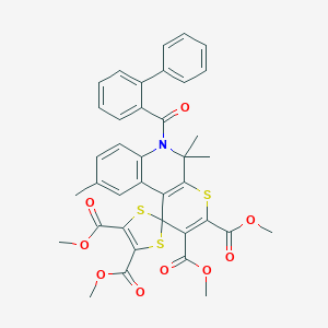molecular formula C38H33NO9S3 B406054 Tetramethyl 6'-(biphenyl-2-ylcarbonyl)-5',5',9'-trimethyl-5',6'-dihydrospiro[1,3-dithiole-2,1'-thiopyrano[2,3-c]quinoline]-2',3',4,5-tetracarboxylate 