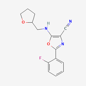 2-(2-fluorophenyl)-5-[(tetrahydro-2-furanylmethyl)amino]-1,3-oxazole-4-carbonitrile