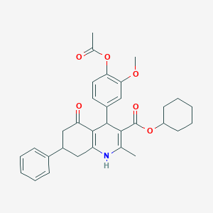 molecular formula C32H35NO6 B406067 Cyclohexyl 4-[4-(acetyloxy)-3-methoxyphenyl]-2-methyl-5-oxo-7-phenyl-1,4,5,6,7,8-hexahydro-3-quinolinecarboxylate 