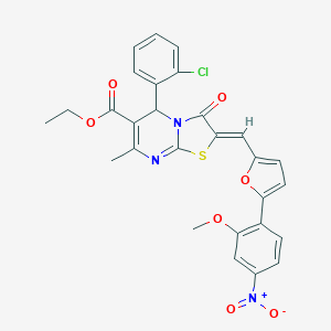 molecular formula C28H22ClN3O7S B406071 ethyl 5-(2-chlorophenyl)-2-[(5-{4-nitro-2-methoxyphenyl}-2-furyl)methylene]-7-methyl-3-oxo-2,3-dihydro-5H-[1,3]thiazolo[3,2-a]pyrimidine-6-carboxylate 