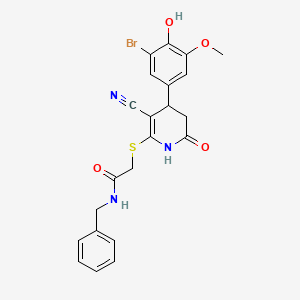 molecular formula C22H20BrN3O4S B4060735 N-benzyl-2-{[4-(3-bromo-4-hydroxy-5-methoxyphenyl)-3-cyano-6-oxo-1,4,5,6-tetrahydro-2-pyridinyl]thio}acetamide 