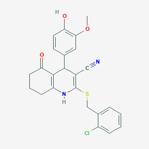 molecular formula C24H21ClN2O3S B4060736 2-[(2-chlorobenzyl)thio]-4-(4-hydroxy-3-methoxyphenyl)-5-oxo-1,4,5,6,7,8-hexahydro-3-quinolinecarbonitrile 