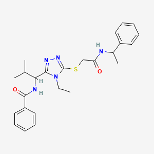 molecular formula C25H31N5O2S B4060743 N-{1-[4-ethyl-5-({2-oxo-2-[(1-phenylethyl)amino]ethyl}thio)-4H-1,2,4-triazol-3-yl]-2-methylpropyl}benzamide 