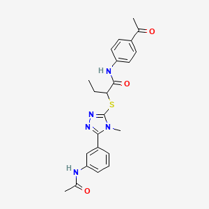 molecular formula C23H25N5O3S B4060757 2-({5-[3-(acetylamino)phenyl]-4-methyl-4H-1,2,4-triazol-3-yl}thio)-N-(4-acetylphenyl)butanamide 