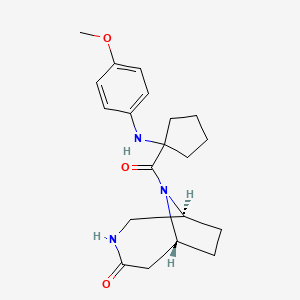 molecular formula C20H27N3O3 B4060778 (1S*,6R*)-9-({1-[(4-methoxyphenyl)amino]cyclopentyl}carbonyl)-3,9-diazabicyclo[4.2.1]nonan-4-one 