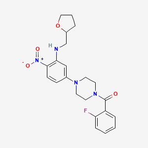 molecular formula C22H25FN4O4 B4060842 5-[4-(2-fluorobenzoyl)-1-piperazinyl]-2-nitro-N-(tetrahydro-2-furanylmethyl)aniline 