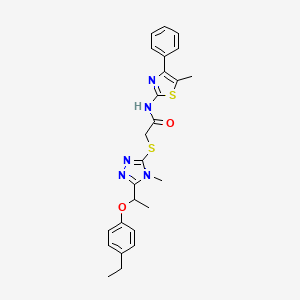 molecular formula C25H27N5O2S2 B4060848 2-({5-[1-(4-ethylphenoxy)ethyl]-4-methyl-4H-1,2,4-triazol-3-yl}thio)-N-(5-methyl-4-phenyl-1,3-thiazol-2-yl)acetamide 