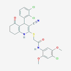 molecular formula C26H22Cl3N3O4S B4060948 N-(4-chloro-2,5-dimethoxyphenyl)-2-{[3-cyano-4-(2,3-dichlorophenyl)-5-oxo-1,4,5,6,7,8-hexahydro-2-quinolinyl]thio}acetamide 