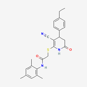 2-{[3-cyano-4-(4-ethylphenyl)-6-oxo-1,4,5,6-tetrahydro-2-pyridinyl]thio}-N-mesitylacetamide