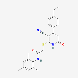 molecular formula C25H27N3O2S B4061032 2-{[3-cyano-4-(4-ethylphenyl)-6-oxo-1,4,5,6-tetrahydro-2-pyridinyl]thio}-N-mesitylacetamide 