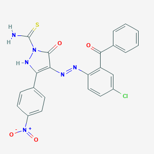 molecular formula C23H15ClN6O4S B406107 4-[(2-benzoyl-4-chlorophenyl)hydrazono]-3-{4-nitrophenyl}-5-oxo-4,5-dihydro-1H-pyrazole-1-carbothioamide 