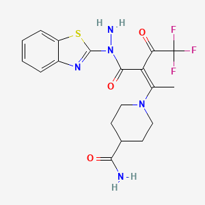 molecular formula C19H20F3N5O3S B4061076 1-(2-{[1-(1,3-benzothiazol-2-yl)hydrazino]carbonyl}-4,4,4-trifluoro-1-methyl-3-oxo-1-buten-1-yl)-4-piperidinecarboxamide 