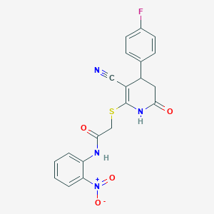 2-{[3-cyano-4-(4-fluorophenyl)-6-oxo-1,4,5,6-tetrahydro-2-pyridinyl]thio}-N-(2-nitrophenyl)acetamide