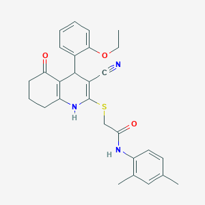 molecular formula C28H29N3O3S B4061276 2-{[3-cyano-4-(2-ethoxyphenyl)-5-oxo-1,4,5,6,7,8-hexahydro-2-quinolinyl]thio}-N-(2,4-dimethylphenyl)acetamide 