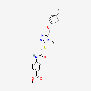 molecular formula C24H28N4O4S B4061330 methyl 4-{[({4-ethyl-5-[1-(4-ethylphenoxy)ethyl]-4H-1,2,4-triazol-3-yl}thio)acetyl]amino}benzoate 