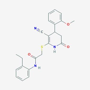 2-{[3-cyano-4-(2-methoxyphenyl)-6-oxo-1,4,5,6-tetrahydro-2-pyridinyl]thio}-N-(2-ethylphenyl)acetamide