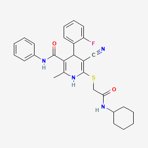 molecular formula C28H29FN4O2S B4061372 5-cyano-6-{[2-(cyclohexylamino)-2-oxoethyl]thio}-4-(2-fluorophenyl)-2-methyl-N-phenyl-1,4-dihydro-3-pyridinecarboxamide 