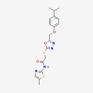 molecular formula C18H20N4O3S2 B4061404 2-({5-[(4-isopropylphenoxy)methyl]-1,3,4-oxadiazol-2-yl}thio)-N-(5-methyl-1,3-thiazol-2-yl)acetamide 