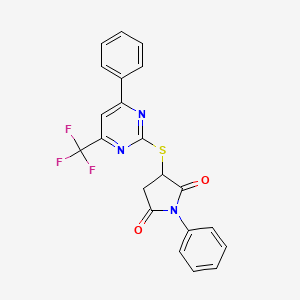 molecular formula C21H14F3N3O2S B4061436 1-苯基-3-{[4-苯基-6-(三氟甲基)-2-嘧啶基]硫代}-2,5-吡咯烷二酮 