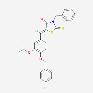 molecular formula C26H22ClNO3S2 B406149 3-Benzyl-5-{4-[(4-chlorobenzyl)oxy]-3-ethoxybenzylidene}-2-thioxo-1,3-thiazolidin-4-one 