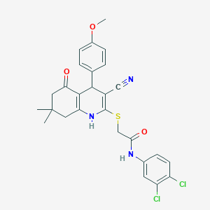 molecular formula C27H25Cl2N3O3S B4061497 2-{[3-cyano-4-(4-methoxyphenyl)-7,7-dimethyl-5-oxo-1,4,5,6,7,8-hexahydro-2-quinolinyl]thio}-N-(3,4-dichlorophenyl)acetamide 