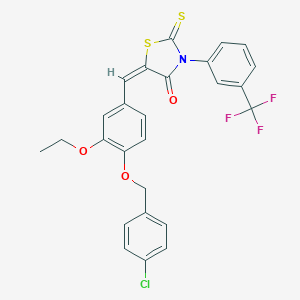 molecular formula C26H19ClF3NO3S2 B406151 5-{4-[(4-Chlorobenzyl)oxy]-3-ethoxybenzylidene}-2-thioxo-3-[3-(trifluoromethyl)phenyl]-1,3-thiazolidin-4-one 