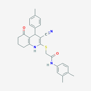 2-{[3-cyano-4-(4-methylphenyl)-5-oxo-1,4,5,6,7,8-hexahydro-2-quinolinyl]thio}-N-(3,4-dimethylphenyl)acetamide