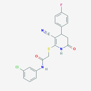 molecular formula C20H15ClFN3O2S B4061674 N-(3-chlorophenyl)-2-{[3-cyano-4-(4-fluorophenyl)-6-oxo-1,4,5,6-tetrahydro-2-pyridinyl]thio}acetamide 