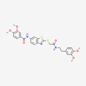 molecular formula C28H29N3O6S2 B4061716 N-{2-[(2-{[2-(3,4-dimethoxyphenyl)ethyl]amino}-2-oxoethyl)thio]-1,3-benzothiazol-6-yl}-3,4-dimethoxybenzamide 
