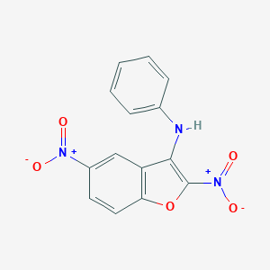 molecular formula C14H9N3O5 B406172 2,5-dinitro-N-phenyl-1-benzofuran-3-amine 