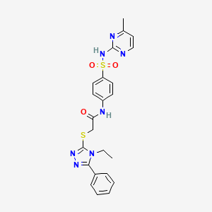 molecular formula C23H23N7O3S2 B4061757 2-[(4-ethyl-5-phenyl-4H-1,2,4-triazol-3-yl)thio]-N-(4-{[(4-methyl-2-pyrimidinyl)amino]sulfonyl}phenyl)acetamide 