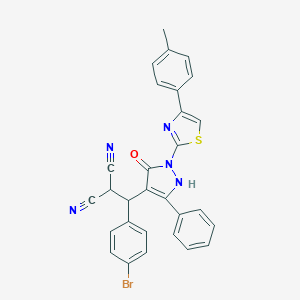 molecular formula C29H20BrN5OS B406177 2-((4-bromophenyl){5-hydroxy-1-[4-(4-methylphenyl)-1,3-thiazol-2-yl]-3-phenyl-1H-pyrazol-4-yl}methyl)malononitrile 