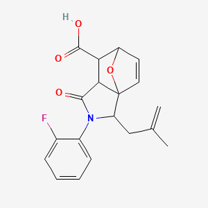 molecular formula C19H18FNO4 B4061781 3-(2-氟苯基)-2-(2-甲基-2-丙烯-1-基)-4-氧代-10-氧杂-3-氮杂三环[5.2.1.0~1,5~]癸-8-烯-6-羧酸 