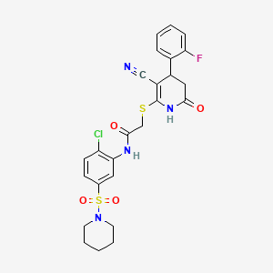 molecular formula C25H24ClFN4O4S2 B4061837 N-[2-氯-5-(1-哌啶基磺酰基)苯基]-2-{[3-氰基-4-(2-氟苯基)-6-氧代-1,4,5,6-四氢-2-吡啶基]硫代}乙酰胺 