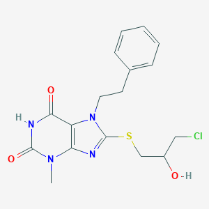molecular formula C17H19ClN4O3S B406184 8-[(3-chloro-2-hydroxypropyl)sulfanyl]-3-methyl-7-(2-phenylethyl)-3,7-dihydro-1H-purine-2,6-dione CAS No. 303969-38-2